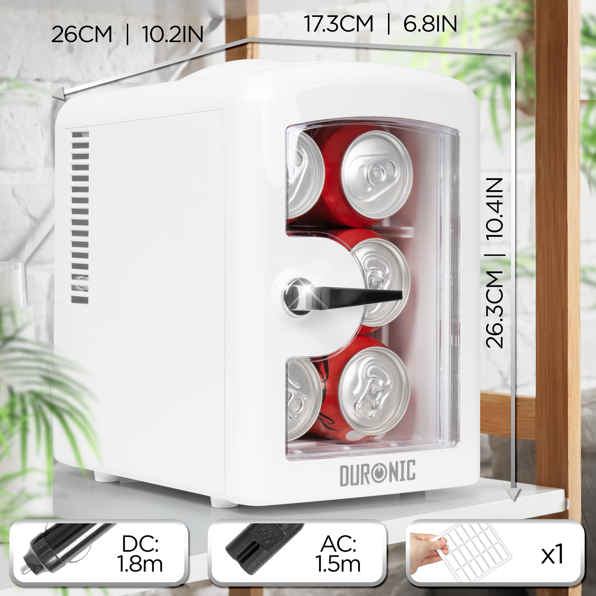 Duronic MFW4 WE Mini Fridge Warmer 4L Personal Refrigerator 6 Can Portable Drinks Cooler and Food Warmer, Skincare Fridge for Face Masks, AC/DC Small Fridges for Bedroom Home Office Car White