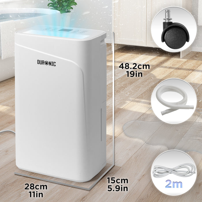 Duronic DH121 Dehumidifier 12L Air Dehumidifier for Dust Allergies Asthma & Damp Mould 300W Quiet Home Dehumidifiers with 2.1L Tank, Child Lock, Timer & Clothes Drying for Utility Bedrooms & Offices