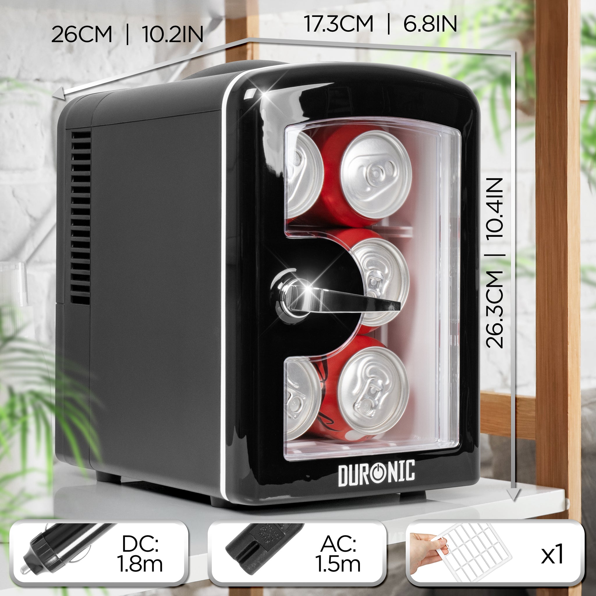 Duronic MFW4 BK Mini Fridge Warmer 4L Personal Refrigerator 6 Can Portable Drinks Cooler and Food Warmer, Skincare Fridge for Face Masks, AC/DC Small Fridges for Bedroom Home Office Car Black