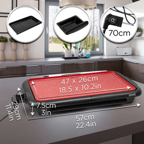 Duronic GP25 Teppanyaki Grill, 2000W Electric Hot Plate with Warming Tray, Non-Stick Surface, Removable Drip Tray, Adjustable Temperature, Ideal for Family Meals, Dinner Parties, BBQ Meat, Fish & Veg