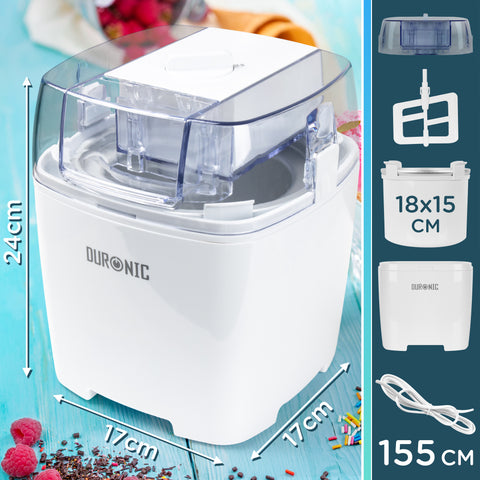 Duronic Ice Cream Maker IM540 Homemade Gelato, Sorbet, Frozen Yoghurt Maker Machine, Soft Serve Dessert Makers, Fresh Creamy Ice Creams in 30 Min, Compact Portable Design for Family Home Recipes