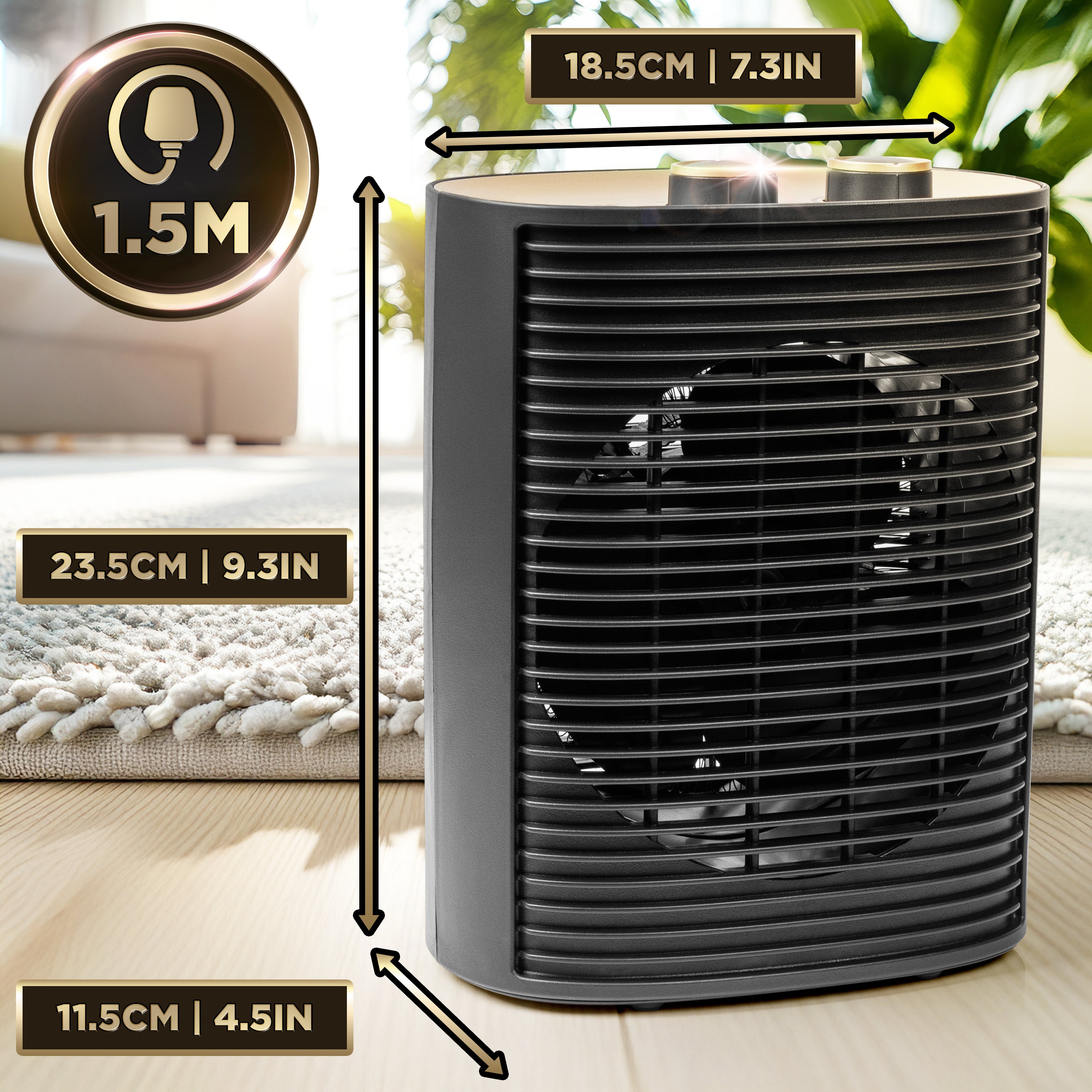 Duronic HV32 BK Electric Fan Heater 2in1 Portable Heater with Fan Compact 2kW Space Heaters Energy Efficient Desk Fans with Adjustable Temperature Thermostat and Safety Features for Home Office BLACK