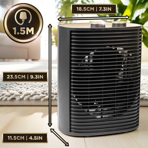 Duronic HV32 BK Electric Fan Heater 2in1 Portable Heater with Fan Compact 2kW Space Heaters Energy Efficient Desk Fans with Adjustable Temperature Thermostat and Safety Features for Home Office BLACK