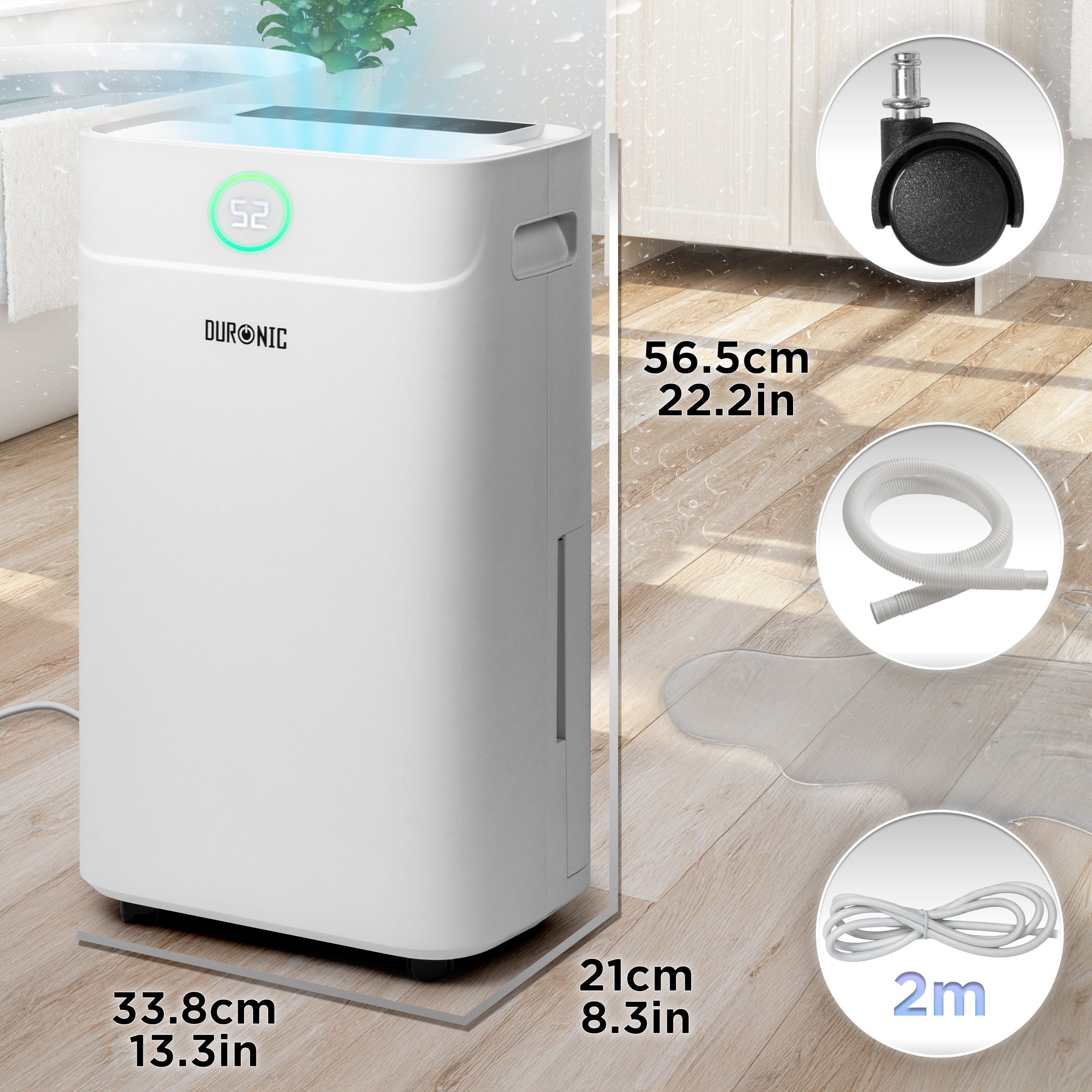 Duronic DH201 Dehumidifier 20L Air Dehumidifier for Dust Allergies Asthma & Damp Mould 440W Quiet Home Dehumidifiers with 5.1L Tank, Child Lock, Timer & Clothes Drying for Utility Bedrooms & Offices