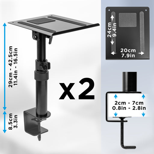 Duronic Dual Speaker Clamp Stands SPS25 Height/Tilt Adjustable Desk Mount Speaker Risers, Clamp On Monitor Speaker Mounts for Bookshelf Speakers, Home Entertainment, Music Presentations, Gaming