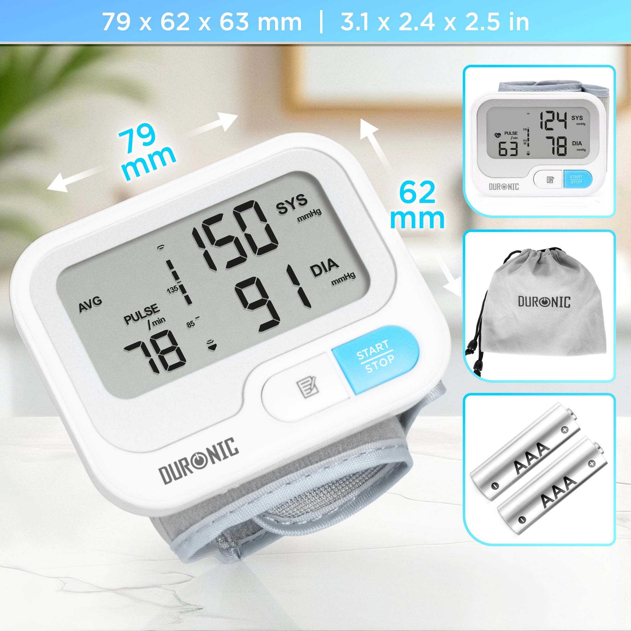 Duronic Wrist Blood Pressure Monitors BPM65 CE Approved Monitor Automatic Blood Pressure Machine Wrist BP Monitor Cuff Certified Medical Device for Home Use