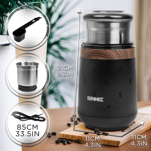 Duronic CG150 Electric Coffee & Spice Grinder, 220ml Dry Grinding Cup Brown, Fast One-Touch Operation, Ideal for Coffee Beans, Dry Spices, Seeds, Nuts & Dry Seasonings with a Silicone-Lined Lid, 150W