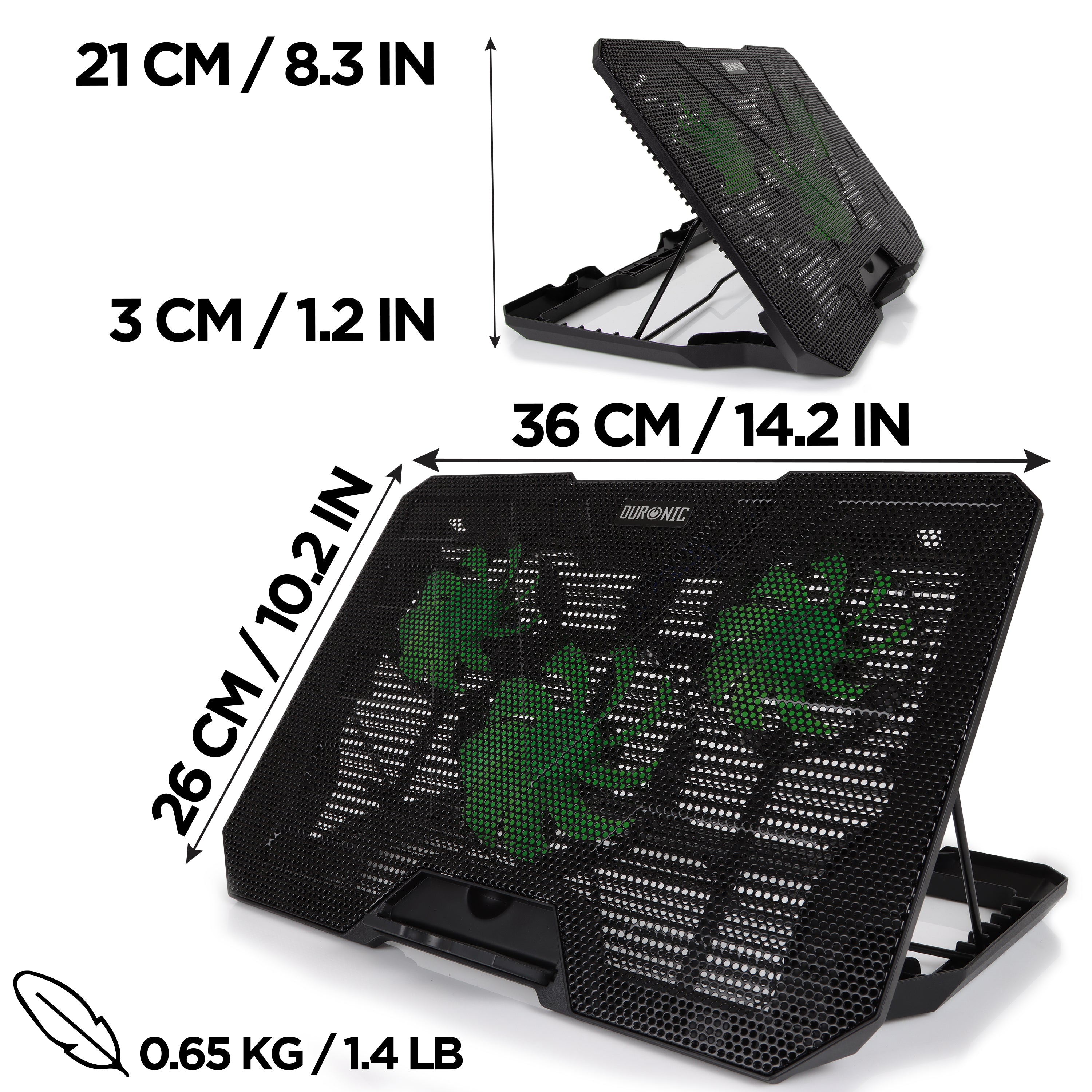 Duronic Laptop Cooling Pad LC3, Ergonomic Cooler Stand for 14