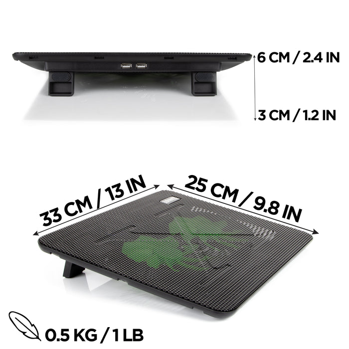 Duronic Laptop Cooling Pad LC2, Ergonomic Cooler Stand for 11"-17" Laptops with Dual 1200 RPM Fans, Adjustable Height, LED Lights, Lightweight, Perfect for Work, Study, and Gaming