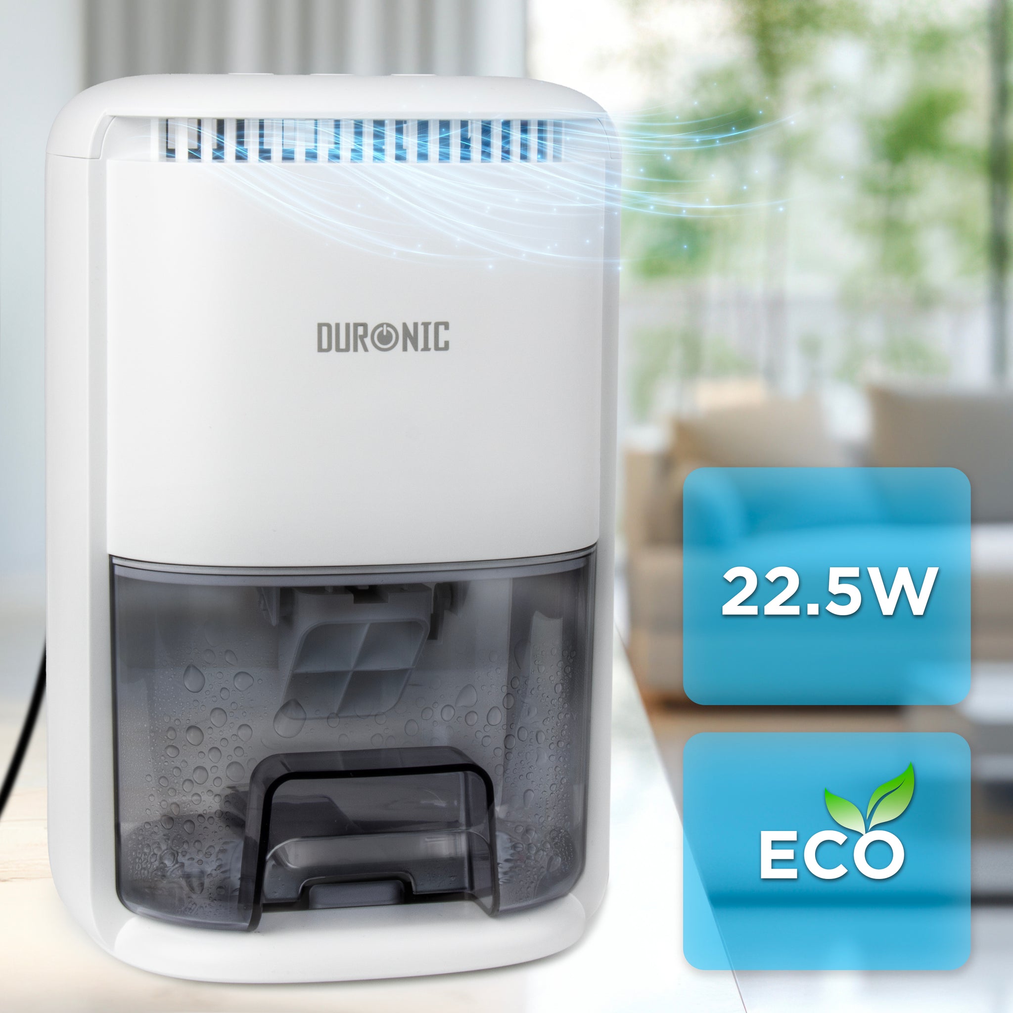Duronic DH07 WE Mini Dehumidifier, 22.5W Compact Dehumidifier, Automatic Moisture Remover with 1L Tank Capacity, Quiet Home Dehumidifiers for Dust Allergies Asthma & Damp, Bedroom and Bathroom White