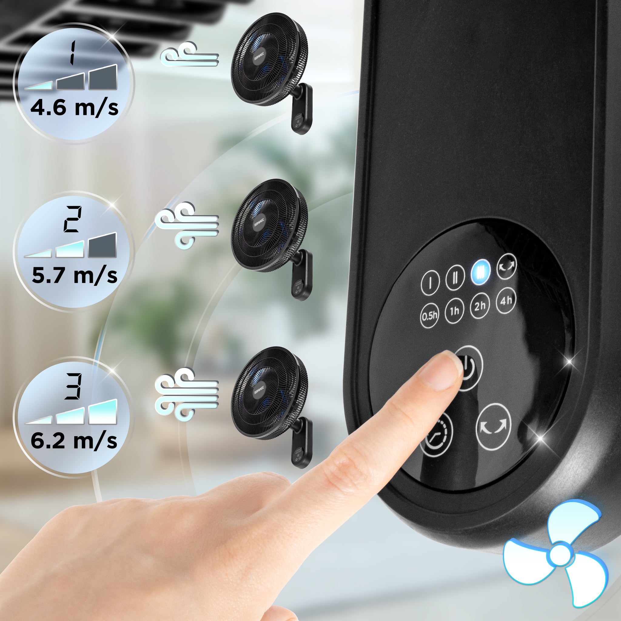 Duronic FN12 BK Wall Mounted Fan with Remote Control 50.4dB Quiet 12” Cooling Fan with 3 Speed Settings, 60° Oscillation, 7.5H Timer for Home, Office, Bedroom & Kitchen Black