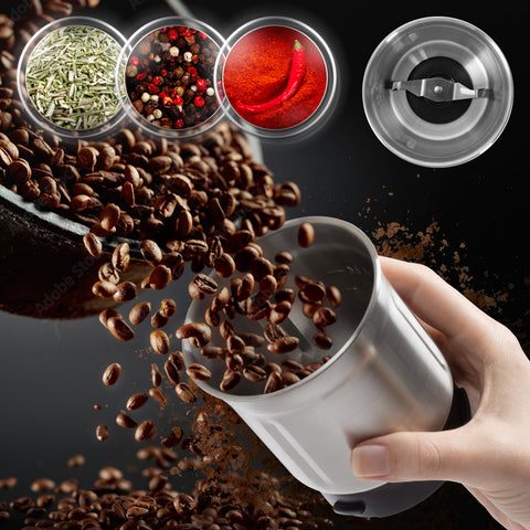 Duronic CG150 Electric Coffee & Spice Grinder, 220ml Dry Grinding Cup Brown, Fast One-Touch Operation, Ideal for Coffee Beans, Dry Spices, Seeds, Nuts & Dry Seasonings with a Silicone-Lined Lid, 150W