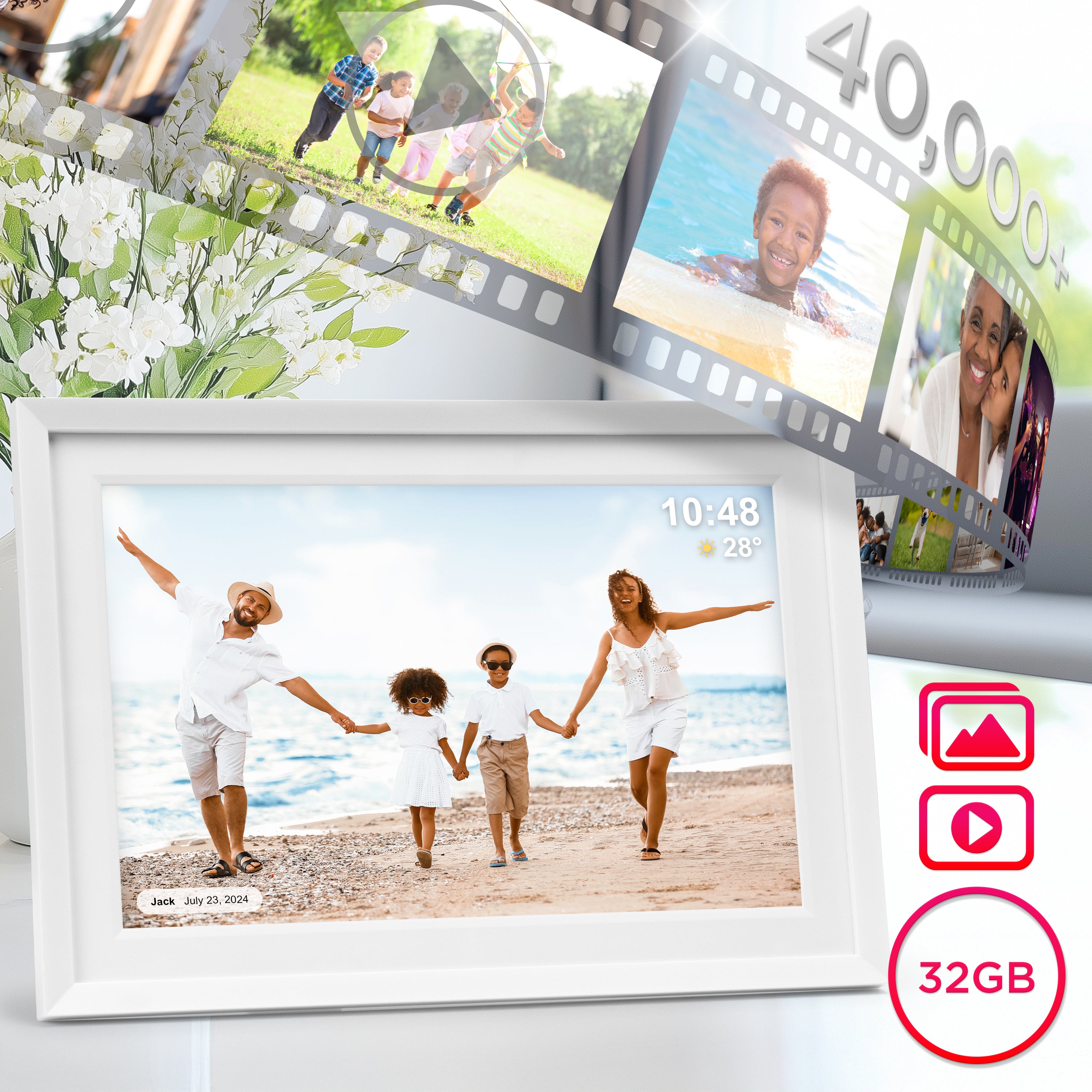 Duronic Digital Photoframe PF2A WE WiFi Digital Picture Frame 10.1” Touchscreen Photoframe with 32GB Storage Capacity Electronic Picture Frames for Gifts, Family, Friends, Photo Display White