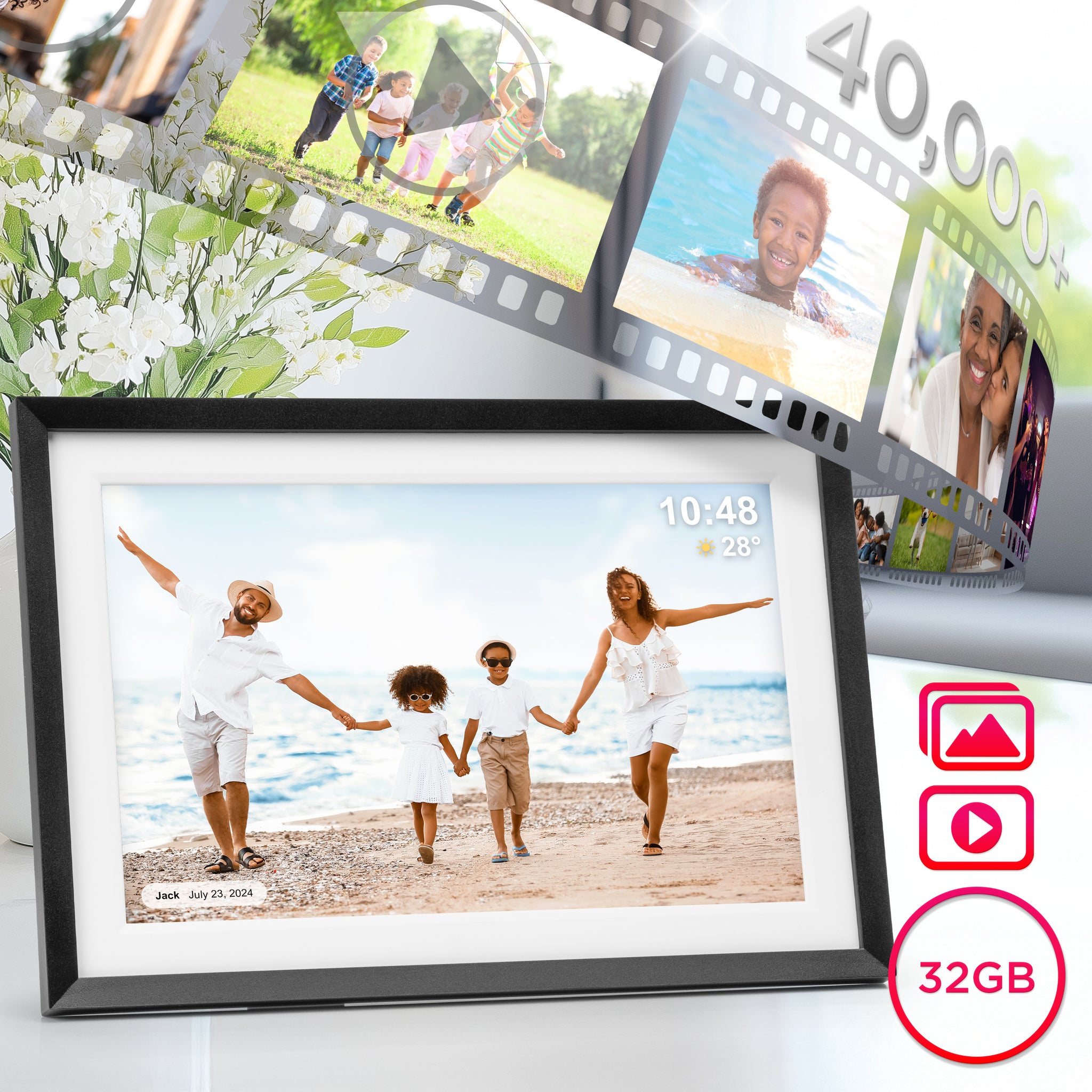 Duronic Digital Photoframe PF2A BK WiFi Digital Picture Frame 10.1” Touchscreen Photoframe with 32GB Storage Capacity Electronic Picture Frames for Gifts, Family, Friends, Photo Display Black