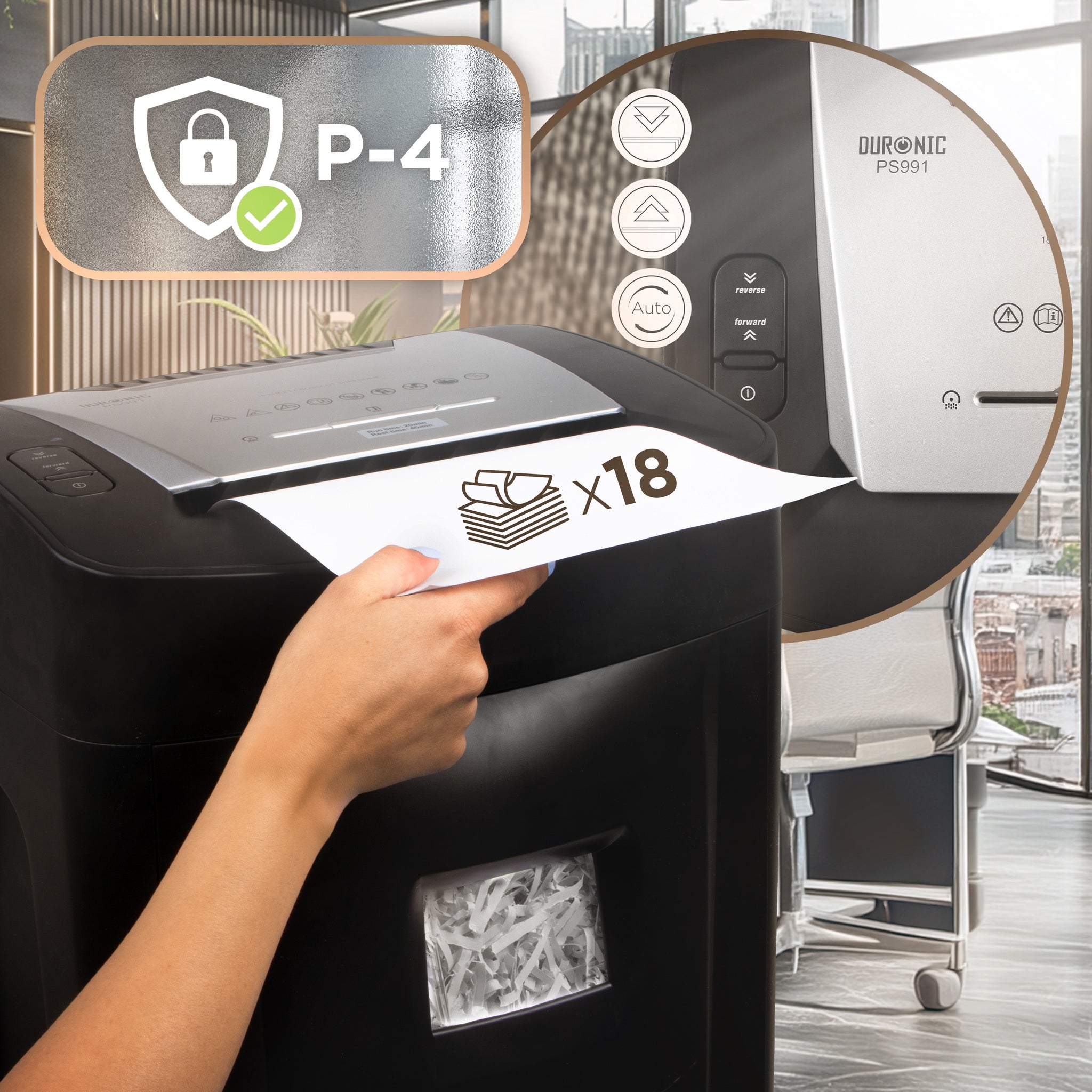 Duronic 18 Sheet XXL Cross Cut Paper Shredder PS991 Extra Large Electric Paper Shredders for Home Office Heavy Duty Shredder with 31L Pull Out Bin Shred CD Card Mail Staple & Clips