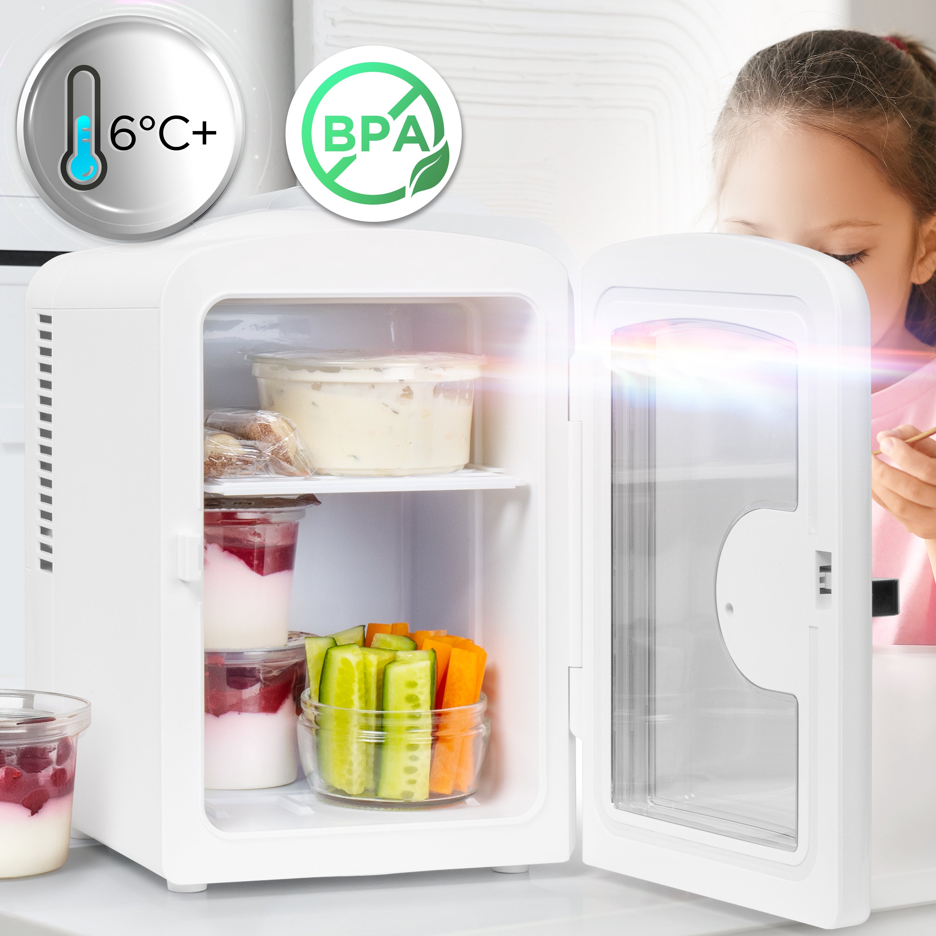 Duronic MFW4 WE Mini Fridge Warmer 4L Personal Refrigerator 6 Can Portable Drinks Cooler and Food Warmer, Skincare Fridge for Face Masks, AC/DC Small Fridges for Bedroom Home Office Car White