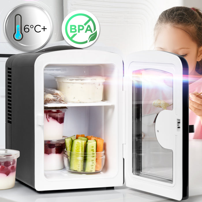 Duronic MFW4 BK Mini Fridge Warmer 4L Personal Refrigerator 6 Can Portable Drinks Cooler and Food Warmer, Skincare Fridge for Face Masks, AC/DC Small Fridges for Bedroom Home Office Car Black