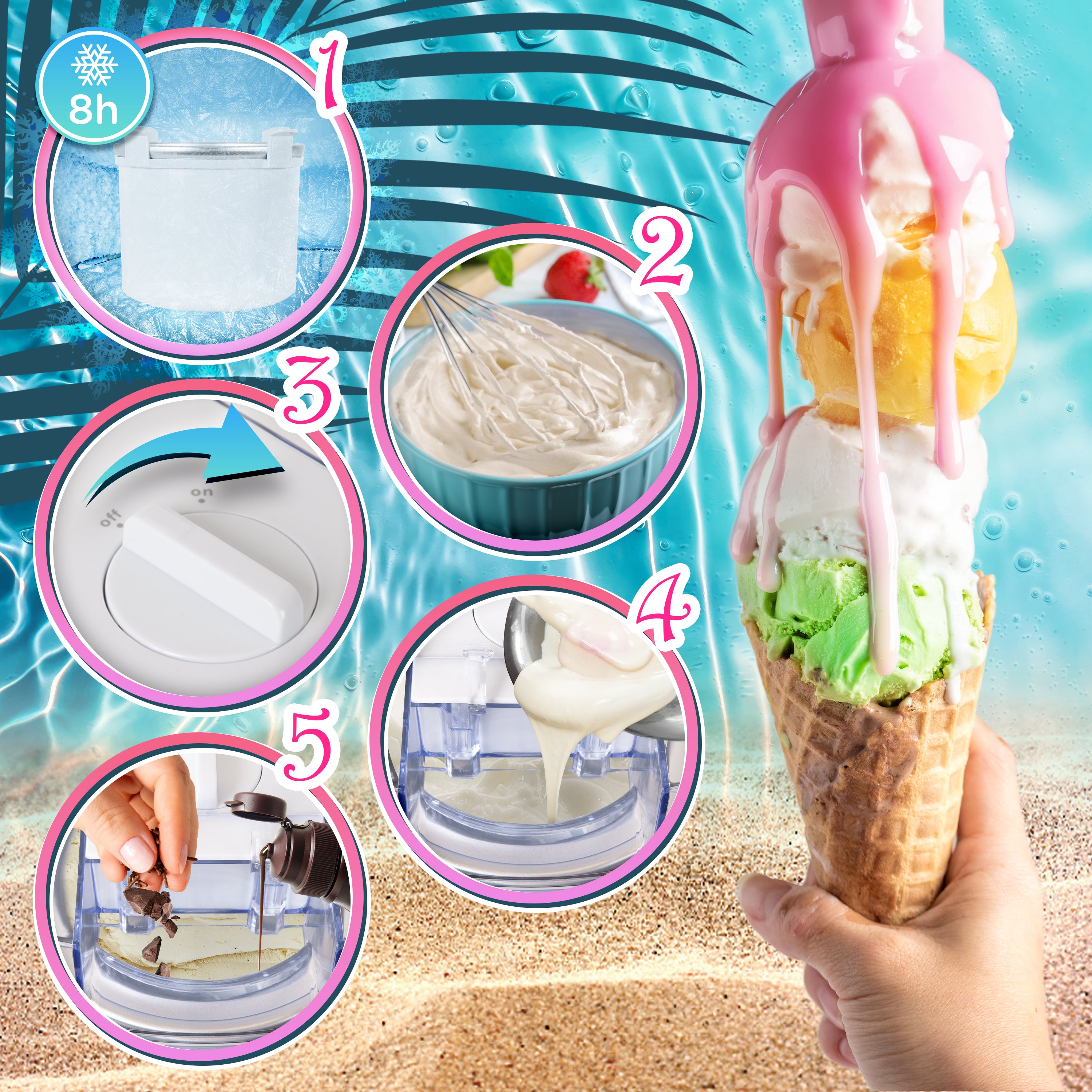 Duronic Ice Cream Maker IM540 Homemade Gelato, Sorbet, Frozen Yoghurt Maker Machine, Soft Serve Dessert Makers, Fresh Creamy Ice Creams in 30 Min, Compact Portable Design for Family Home Recipes