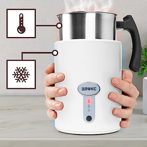 Duronic MF500 WE Milk Frother - 500ml Stainless-Steel Milk Frother Jug, Electric Steamer for Barista-Style At-Home Beverages, Ideal for Latte, Cappuccino, Hot Chocolate, 500W, White