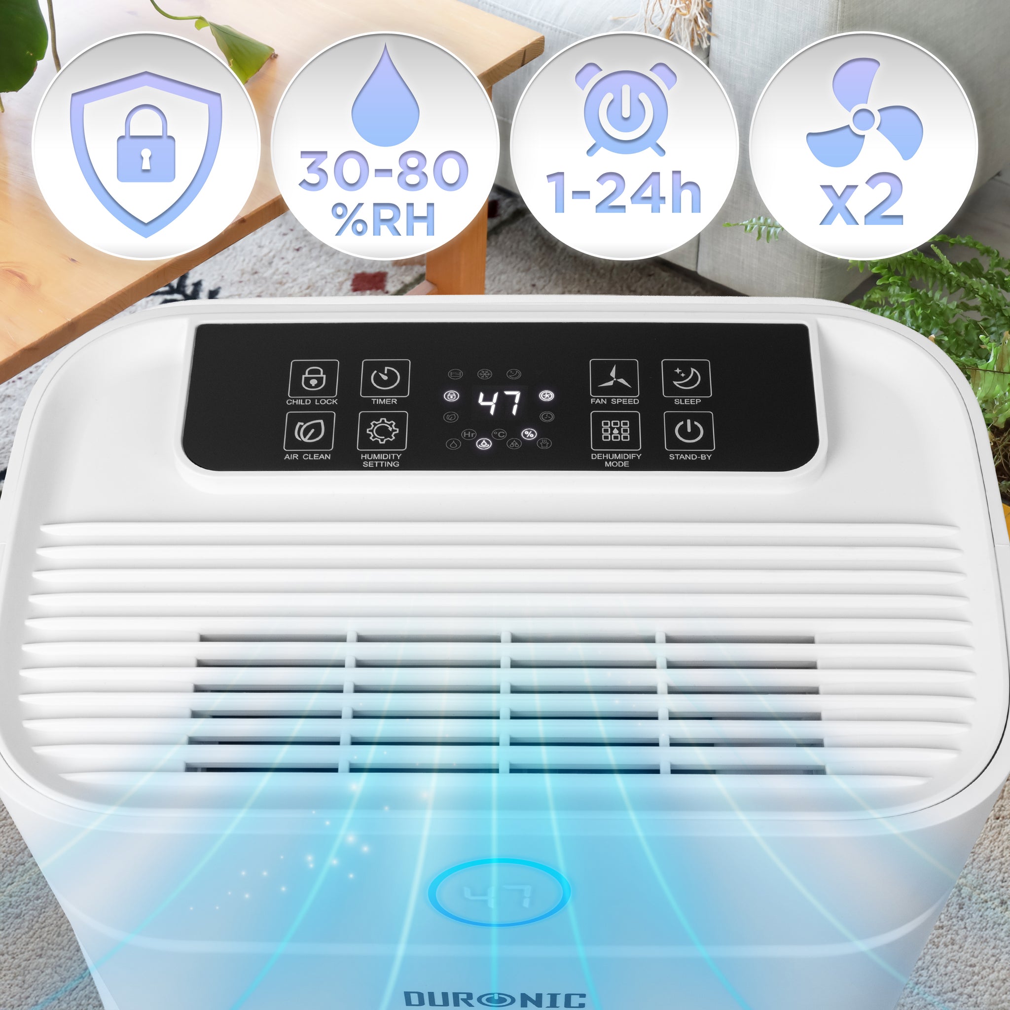 Duronic DH201 Dehumidifier 20L Air Dehumidifier for Dust Allergies Asthma & Damp Mould 440W Quiet Home Dehumidifiers with 5.1L Tank, Child Lock, Timer & Clothes Drying for Utility Bedrooms & Offices