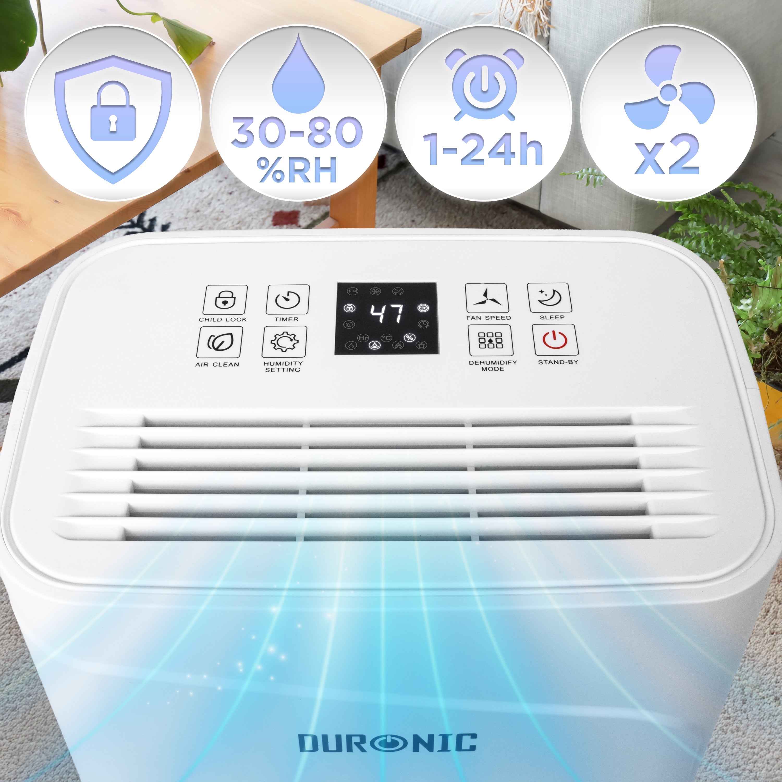 Duronic DH121 Dehumidifier 12L Air Dehumidifier for Dust Allergies Asthma & Damp Mould 300W Quiet Home Dehumidifiers with 2.1L Tank, Child Lock, Timer & Clothes Drying for Utility Bedrooms & Offices