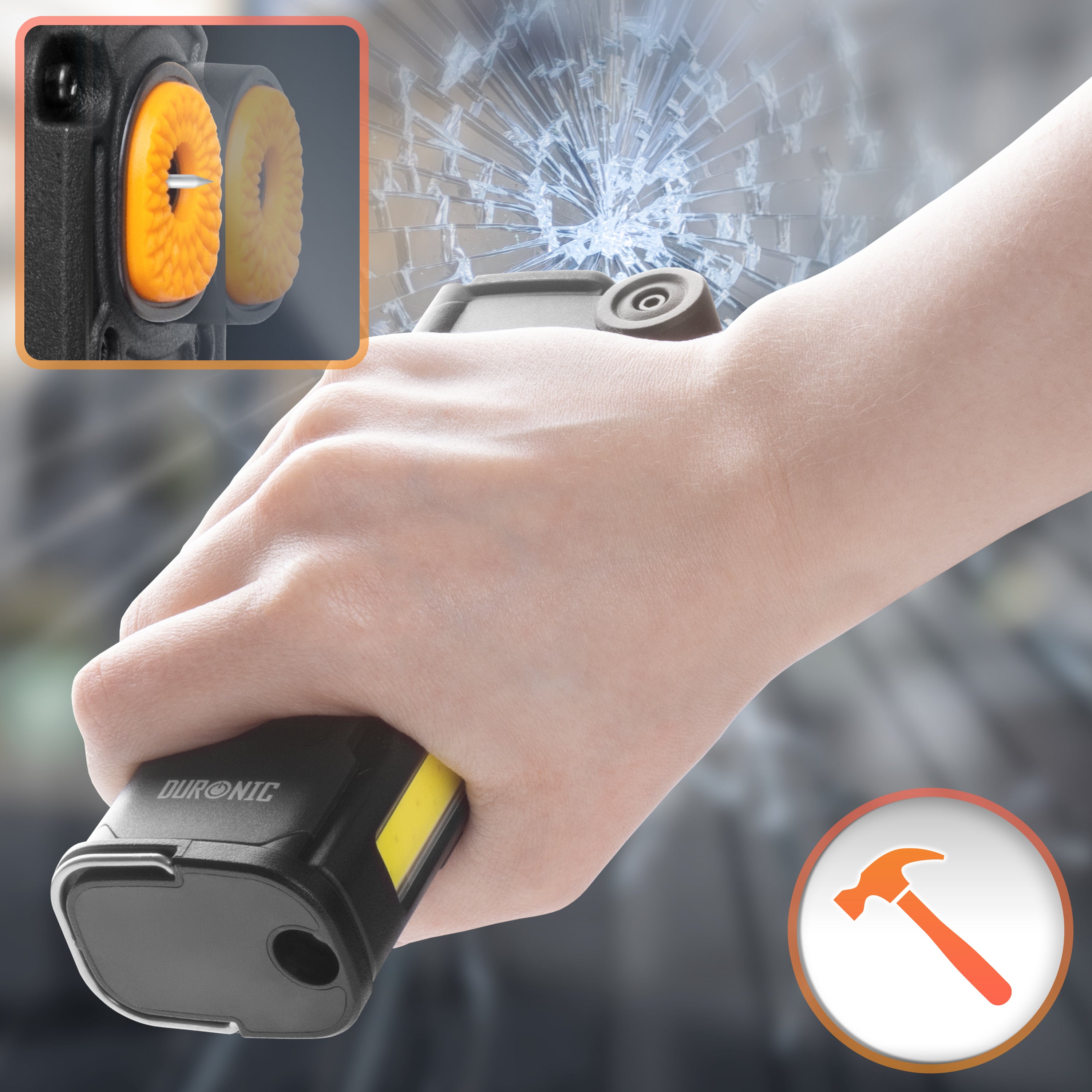 Duronic CT51 Emergency Car Tool, Multifunctional Seatbelt Cutter with Pin Hammer, Car Escape Tool with Window Breaker, SOS Alarm and Magnetic Flashlight with USB-C Charging for Cars, Vans & Truck