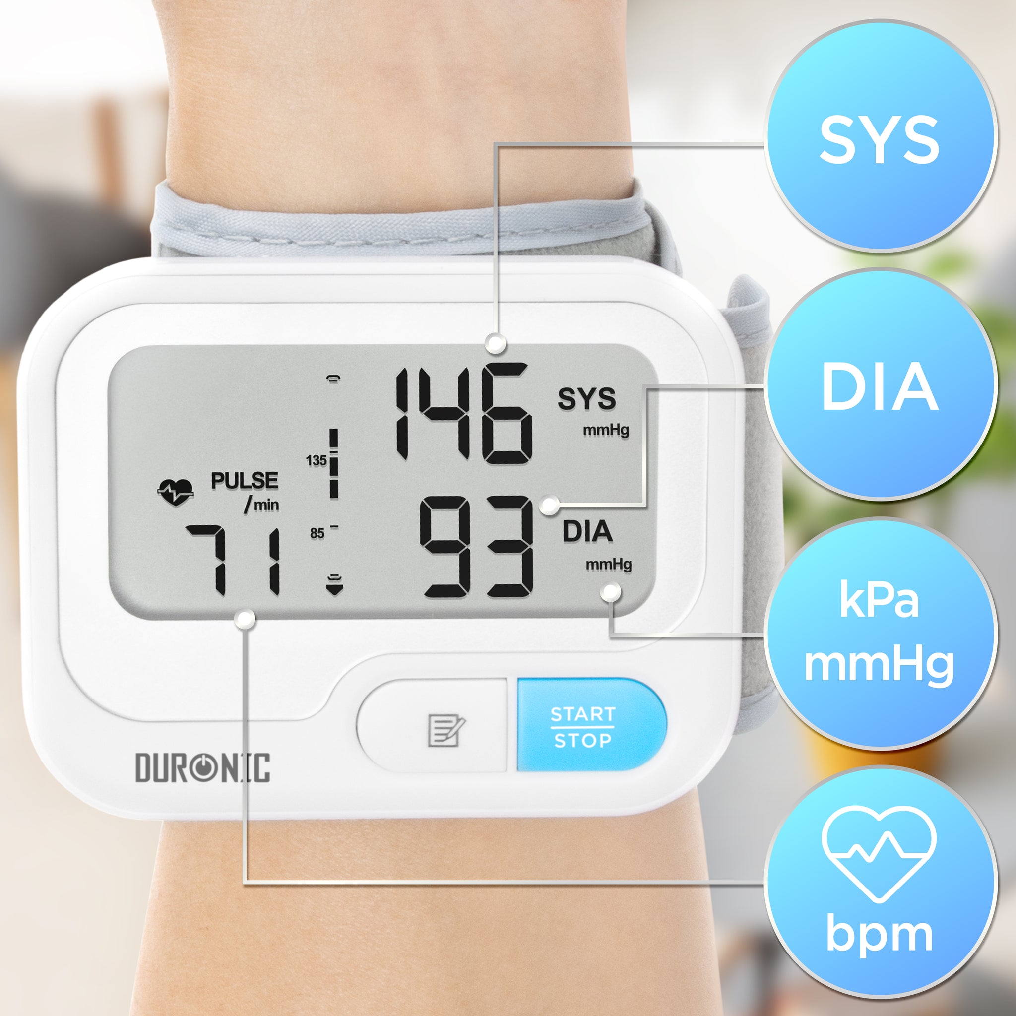 Duronic Wrist Blood Pressure Monitors BPM65 CE Approved Monitor Automatic Blood Pressure Machine Wrist BP Monitor Cuff Certified Medical Device for Home Use