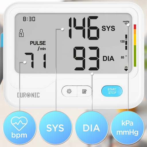 Duronic Blood Pressure Monitors BPM125 CE Approved Blood Pressure Machine Automatic BP Machine Certified Medical Device with 2 x 99 Records Upper Arm BP Monitor Cuff 22cm-32cm for Home Use