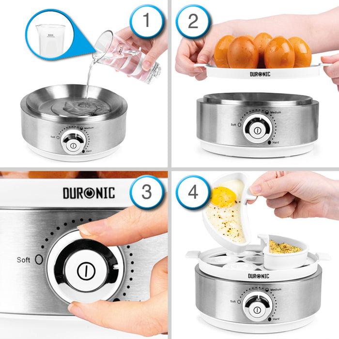 Duronic Electric Egg Boiler EB40 WE, Steamer for Eggs, Egg Cooking Machine, Automatic Egg Boiler Electronic Egg Poacher Machine for 7 Soft, Medium & Hard Boiled Eggs