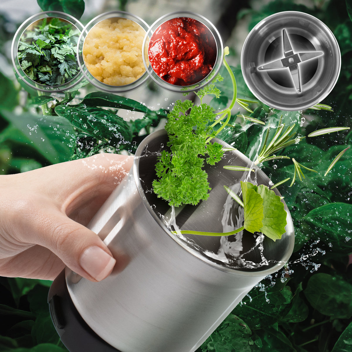(INCLUDES 2 CUPS) Duronic CG355 Electric Coffee Grinder, 220ml Spice Mill, Stainless Steel, Fast One-Touch Grinding with Separate Dry and Wet cups for Coffee, Spices, Nuts, Seeds, Pastes and Sauces, 150W