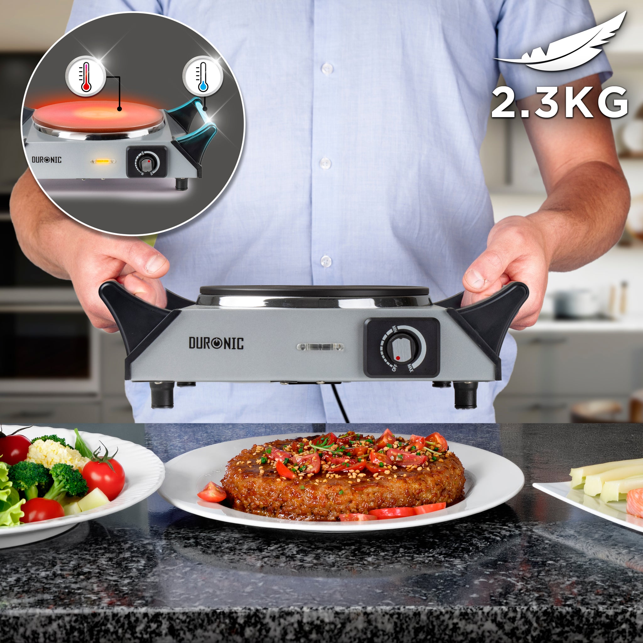 Duronic Electric Hot Plate HP1 SR, 1500W Single Burner Hob, Portable Table Top Cooker with Cast Iron Ring & Cool-Touch Handles for Camping, Caravans, Home, Small Kitchens, Silver