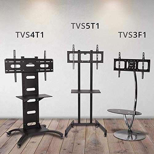 Duronic TV Stand TVS3F1, Chrome & Glass Stand for 30” -60” Flat Screen Television LCD/LED/OLED/QLED, With Tilt & Swivel, VESA Up to 600x400, Max. 68kg/150lbs Capacity, With Media Shelf