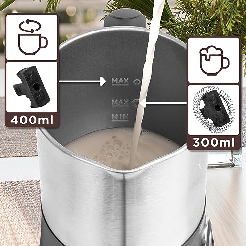 Duronic MF300 Electric Milk Frother - 550W, 225ml/375ml Stainless Steel Milk Frother Jug, Electric steamer for beverages - Barista-Style Frothing for Coffee & Hot Chocolate - Black/Silver