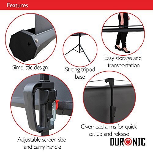 Duronic Tripod Projector Screen TPS86/43 86 Inch Standing Portable Movie Video Projection Screens 4:3 for School Office Home Cinema Theatre with Stand