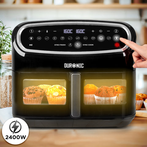 (LARGE SINGLE DRAWER MODEL) Duronic XXL Digital Air Fryer AF14 BK 10L Family Size Air Fryers 10in1 Dual Zone Extra Large AirFryer with window for Family Cooking with Dishwasher Safe Non-Stick Basket Black
