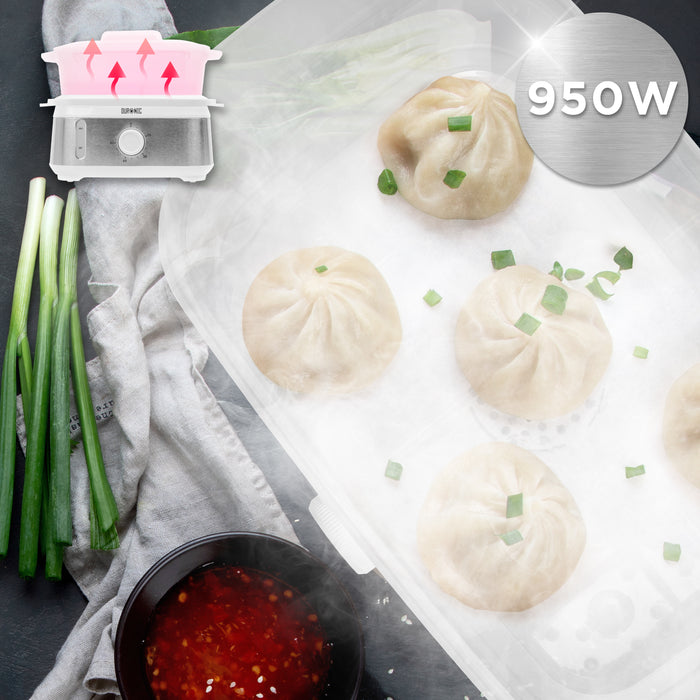 Duronic FS91 WE White Electric Food Steamer, 3L Steam Cooker with Rice Bowl & 60-Min Timer, 950W BPA-Free Countertop Vegetable Steamer for Fish, Meat, Rice, Eggs, Dumplings, Momos & Baby Food