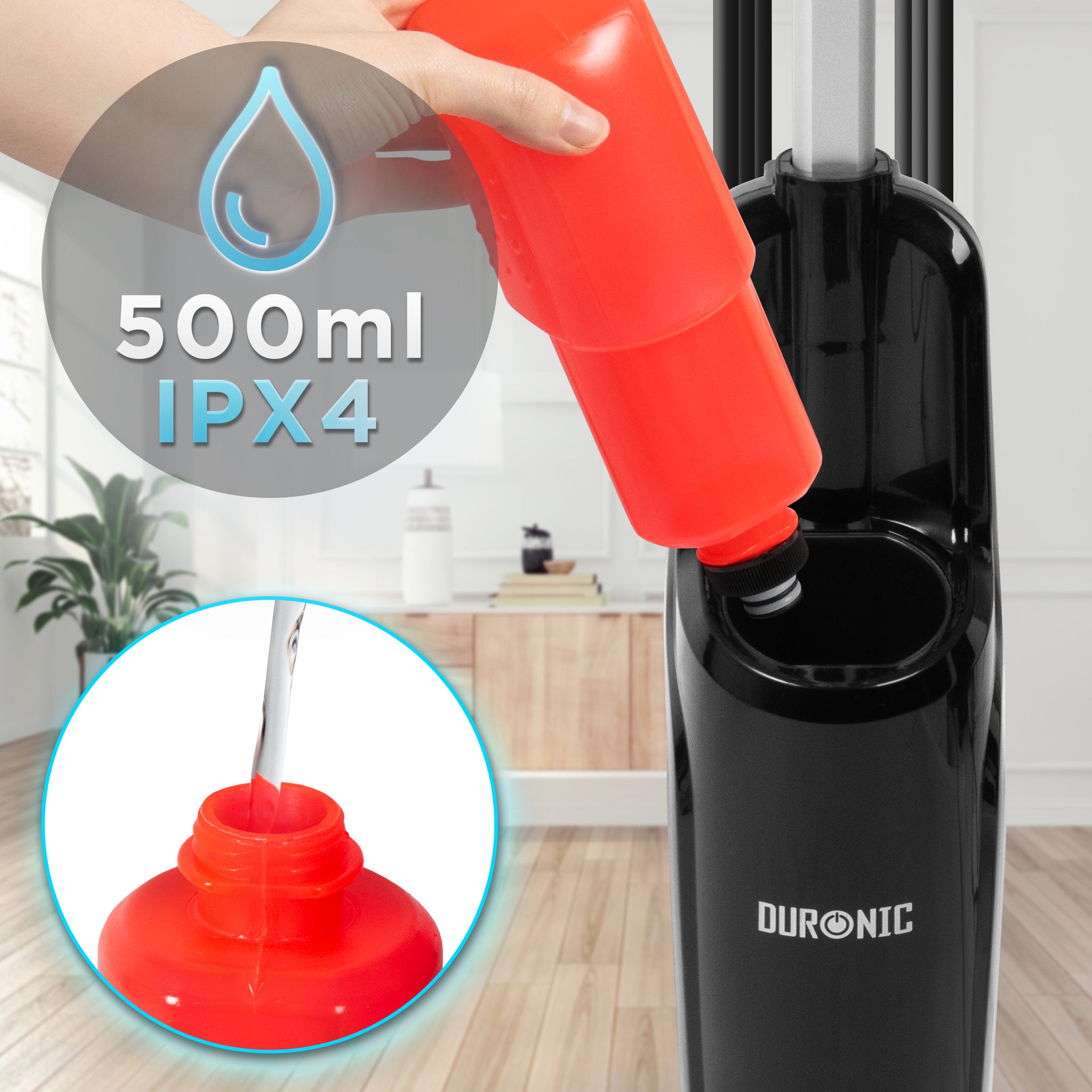 Duronic Electric Steam Mop STM15 BK 1500W Chemical Free Steamer Mops with 500ml Water Tank Automatic Upright Steam Cleaner Mop for Hard Floors Carpet Germ & Bacteria Removal Black