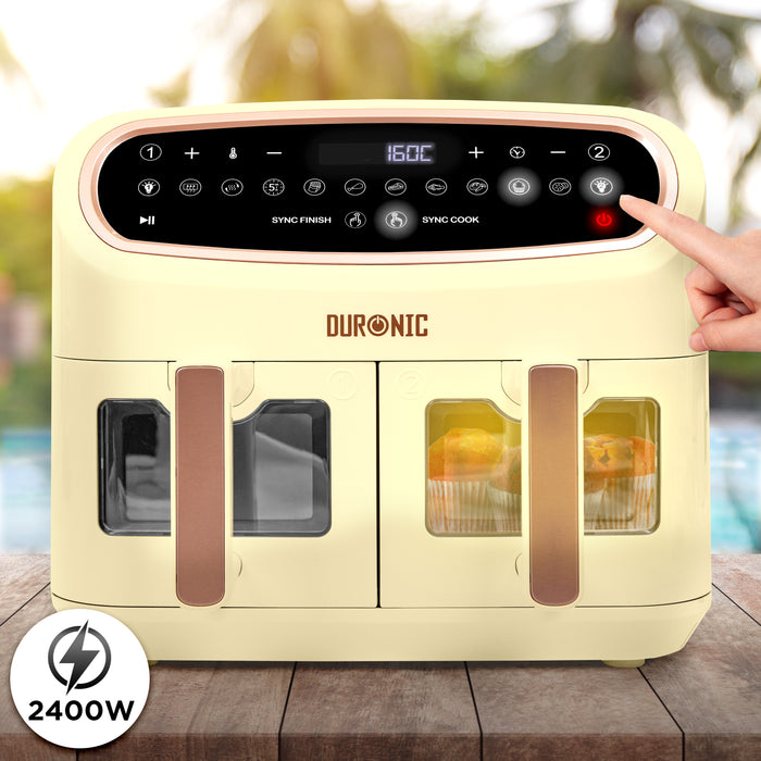 Duronic AF34 SG XXL Triple Drawer Air Fryer, 10L Digital Family Size Air Fryers 10in1 Dual Zone Extra Large Oil Free Cooker for Family Cooking with Dishwasher Safe Non-Stick Baskets