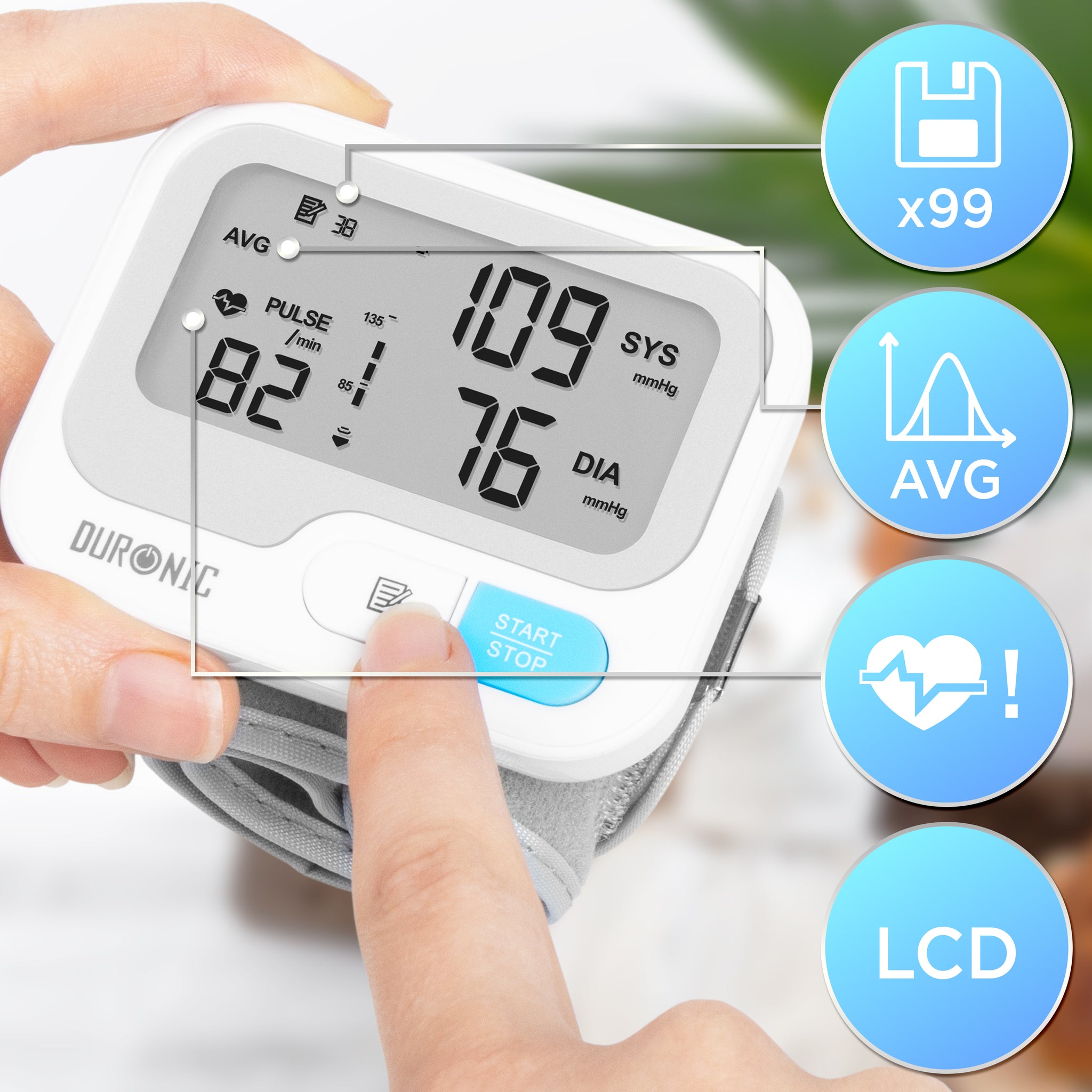 Duronic Wrist Blood Pressure Monitors BPM65 CE Approved Monitor Automatic Blood Pressure Machine Wrist BP Monitor Cuff Certified Medical Device for Home Use