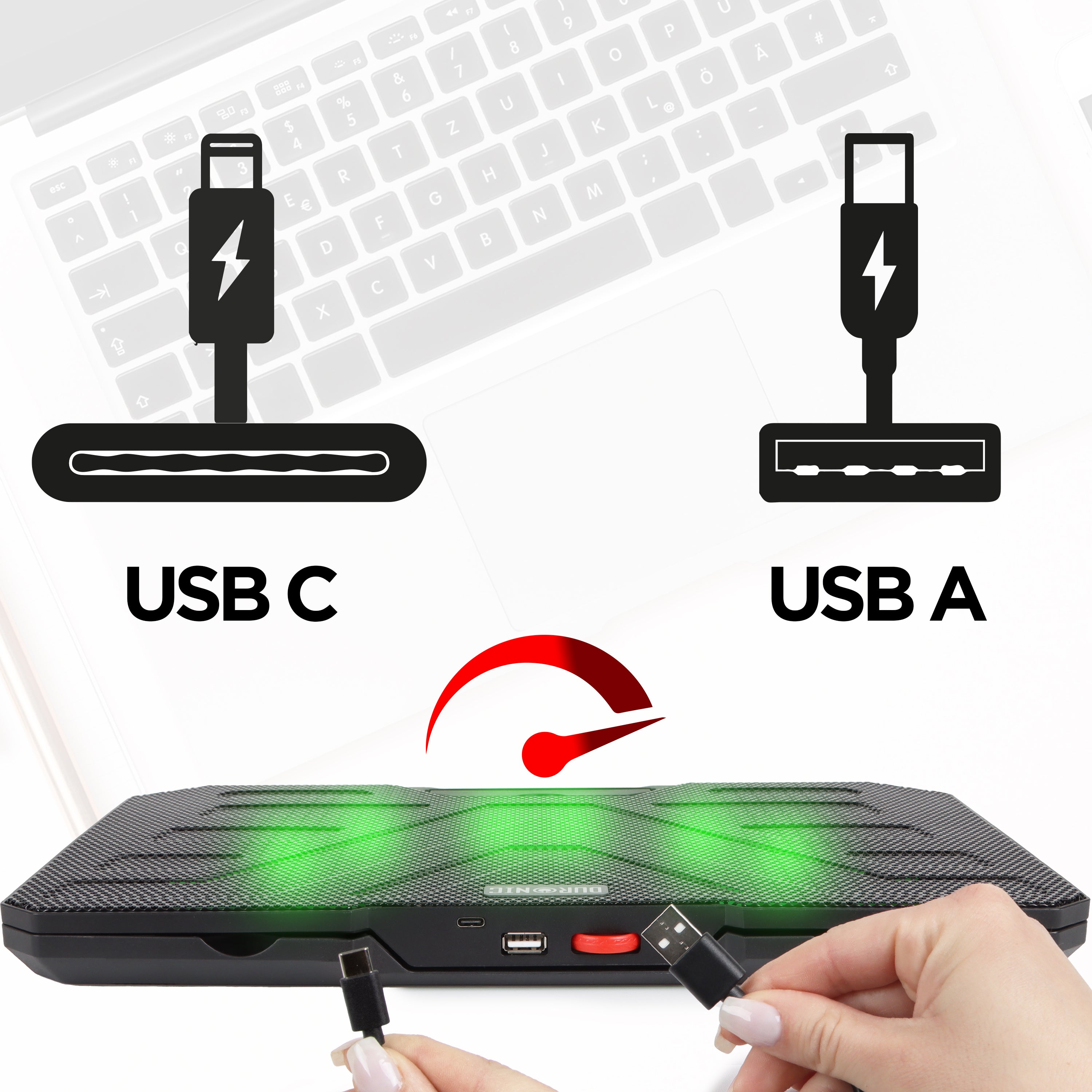 Duronic Laptop Cooling Pad LC3, Ergonomic Cooler Stand for 14