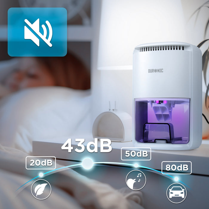 Duronic DH07 WE Mini Dehumidifier, 22.5W Compact Dehumidifier, Automatic Moisture Remover with 1L Tank Capacity, Quiet Home Dehumidifiers for Dust Allergies Asthma & Damp, Bedroom and Bathroom White