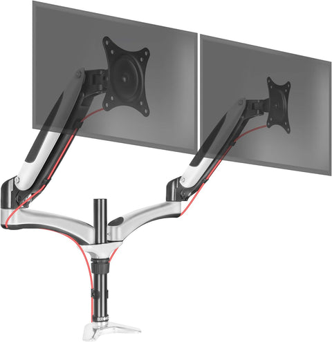 Duronic Monitor Arm Stand DM652 | Dual Gas-Powered PC Desk Mount | BLACK | Height Adjustable | For Two 15-27 LED LCD Screens | VESA 75/100 | 8kg Capacity | Tilt -90°/+85°,Swivel 180°,Rotate 360°