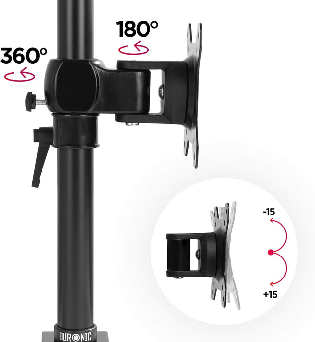 Duronic Monitor Arm Single DM351X1, Single Monitor Arm Stand for One 13-27” PC Screen, Monitor Stand with VESA 75 100, Desk Monitor Mount with 10kg Capacity for Home Office Work