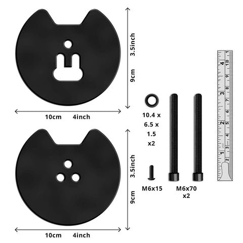 Duronic Grommet with two black mounting plates, rubber washers, and M6 screws next to a measuring ruler.