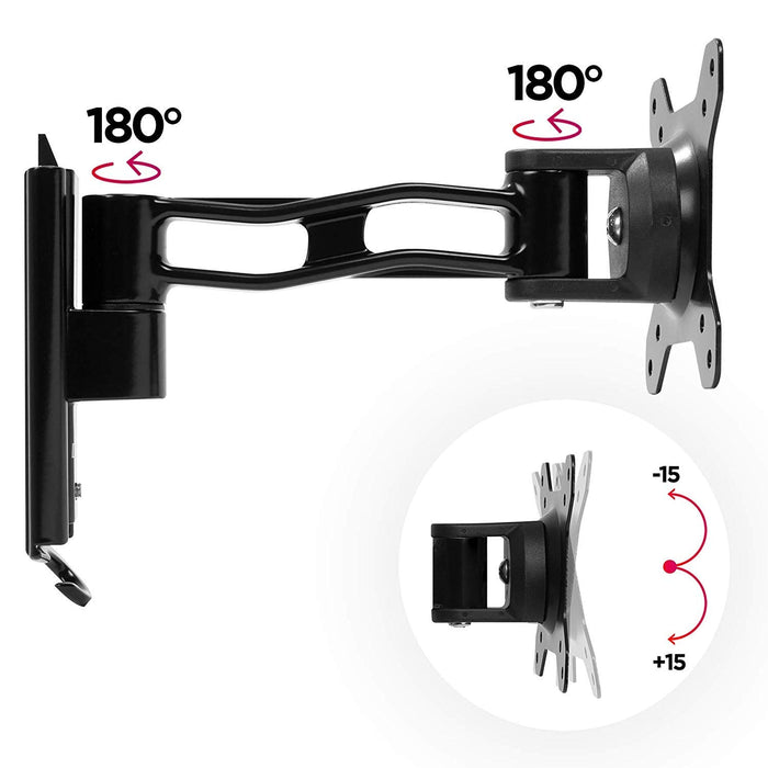 Duronic Monitor Arm Wall Mount DM35W1X2 | Bracket for Single PC Computer Screen | Aluminium | For One 13”-30” LED LCD TV Television | VESA 75/100 Fixing | Tilt +15°/-15°, Swivel 180°, Rotate 360°