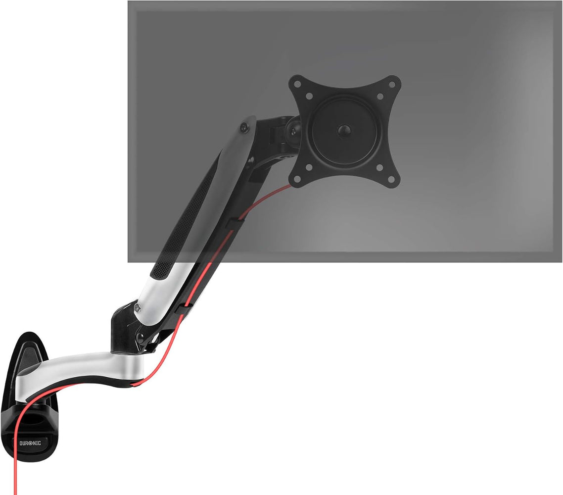 Duronic Monitor Arm Wall Mount DM65W1X2 | Bracket for Single PC Computer Screen | Aluminium | For One 15”-27” LED LCD TV Television | VESA 75/100 Fixing | Tilt +85°/-90°, Swivel 180°, Rotate 360°