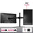 Duronic Dual Monitor Arm Stand Desk Mount holding two screens with 360-degree rotation and weight capacity info."