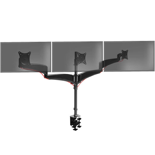 Duronic Monitor Arm Stand DM453 | Triple PC Desk Mount | Solid Steel | Height Adjustable | For Three 15-27 LED LCD Screens | VESA 75/100 | 8kg Per Screen | Tilt -90°/-45°, Rotate 360°