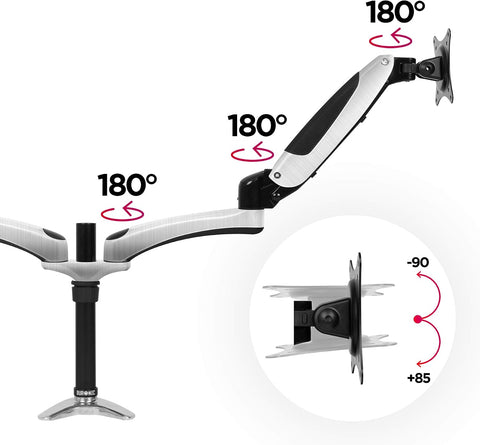Duronic Monitor Arm Stand DM652 | Dual Gas-Powered PC Desk Mount | BLACK | Height Adjustable | For Two 15-27 LED LCD Screens | VESA 75/100 | 8kg Capacity | Tilt -90°/+85°,Swivel 180°,Rotate 360°