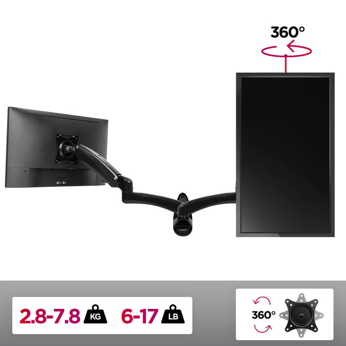 Duronic Monitor Arm Wall Mount DM55W1X1 | Bracket for Single PC Computer Screen | Aluminium | For One 15”-27” LED LCD TV Television | VESA 75/100 Fixing | Tilt +85°/-90°, Swivel 180°, Rotate 360°
